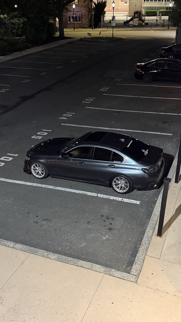 BCSC Build 001 — overhead night view of @g20ev's Mineral Gray BMW G20